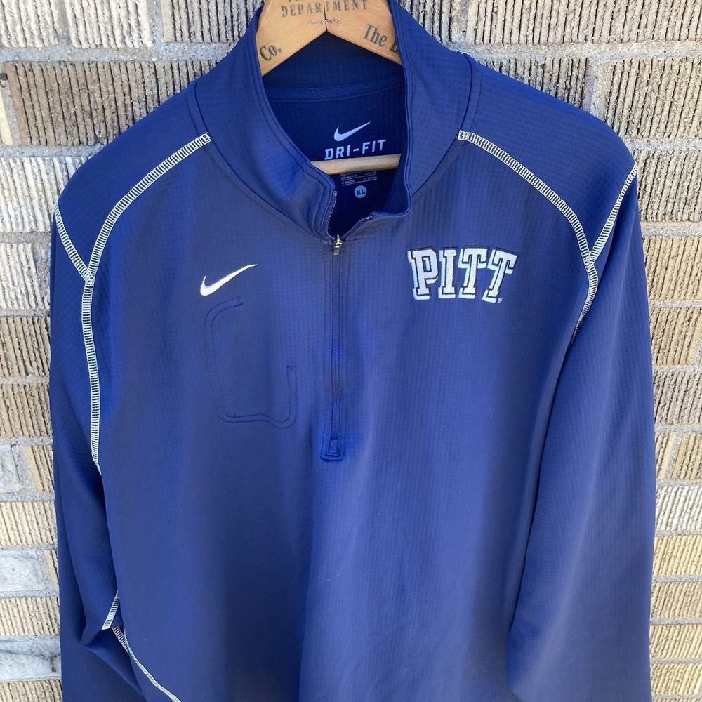 Pitt Panthers Mens XL Nike Quarter Zip Waffle Knit Performance Pullover Y2K Logo